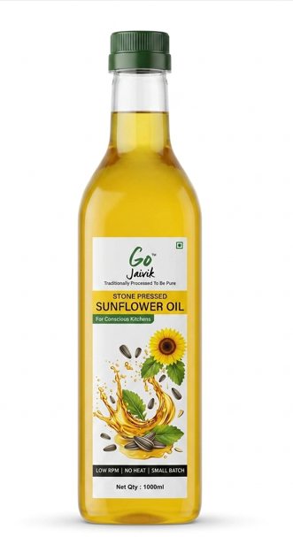 Stone pressed sunflower oil bottle